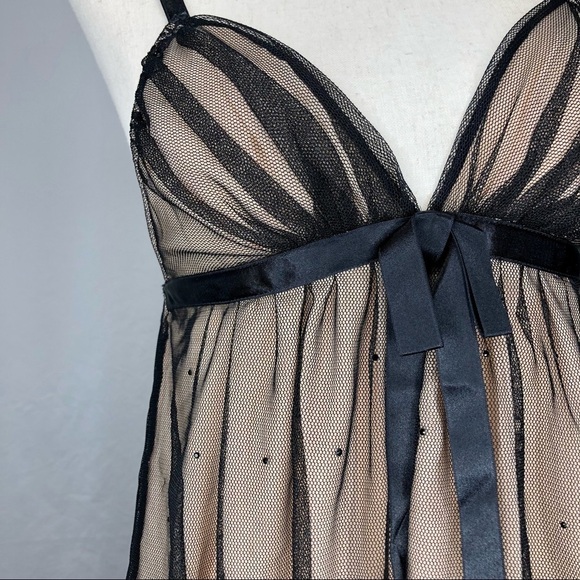 Victoria’s Secret babydoll camisole black netting over tan rhinestones S - Picture 2 of 8